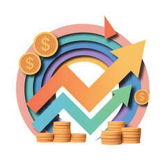 Colorful Financial Growth Arrows with Dollar Coins and Target Background