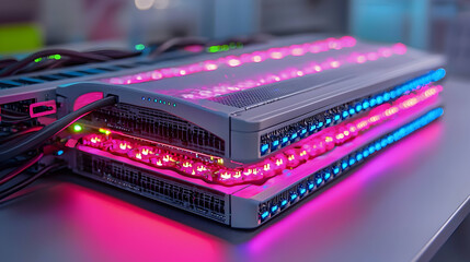 Close Up of Futuristic Technology Device with RGB Led Lighting