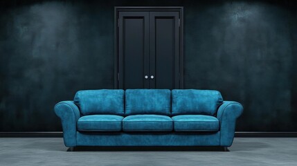 Teal Sofa in Dark Room