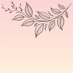 Botanical background, Hand-drawn leaves and Branches, Single Line Art, Elegant Decorated Frame Border, invitations greeting Card