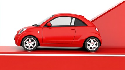 Obraz premium Red car ascending red arrow graph; growth, sales, success