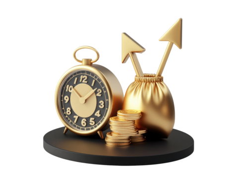 Gb Olqzjo 3D Icon Of Gold Clock Mo  isolated on a transparent background