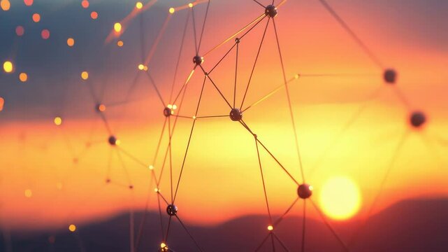 A close-up shot of a string with a beautiful sunset in the background, great for abstract concepts or design elements