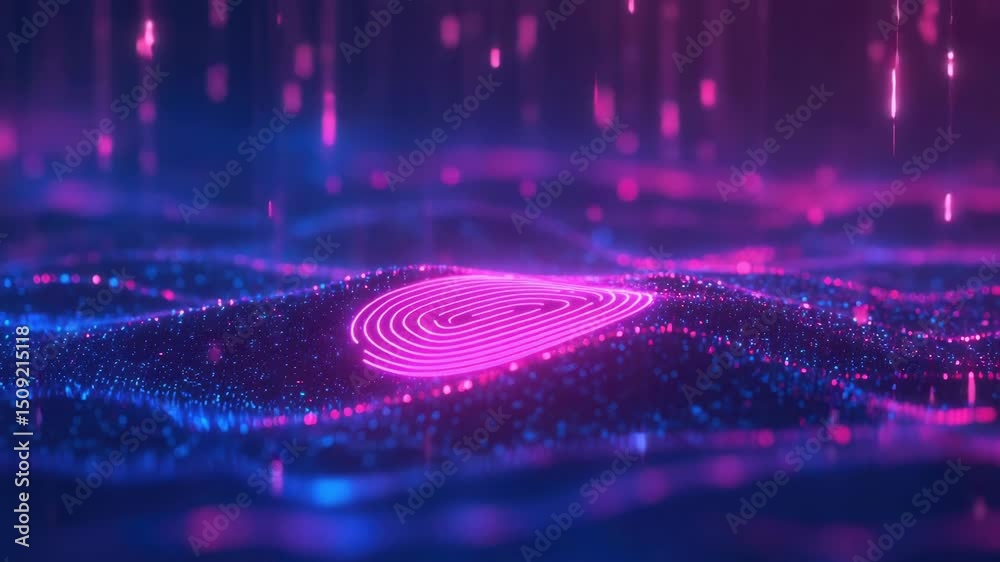 Poster a close-up view of a pink fingerprint on a smooth blue surface, great for illustrations and designs