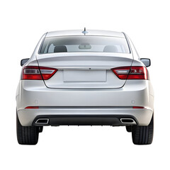 White Car Rear View Isolated on White Background &ndash; Modern Vehicle Backside for Transportation Design, Auto Marketing, and Mockups