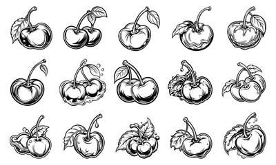 Detailed Cherry fruit Coloring Page for Adults with Fine Line Art, Ideal for Art Therapy, Relaxation, and Stress Relief, Perfect for Printable or Adult Coloring Book Use.