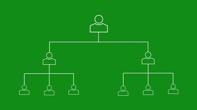 Dynamic Organizational Chart tiered leadership levels, Level Organization Star Diagram Structure with dashed line Animation stratification networking icons and organizational. 4K