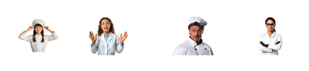 Diverse culinary and scientific professionals, cutout transparent