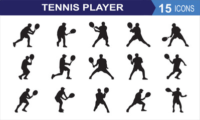 Tennis player silhouette icons. Set of tennis players collection.