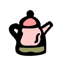 
Vector color illustration of a closed kitchen kettle with handle and lid on a white isolated background