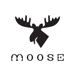 Obraz premium Moose logo design icon silhouette style vector minimal art illustration on a white background 