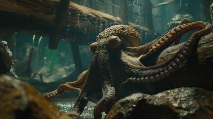 Fototapeta premium An octopus underwater display the fascinating transformation of color and texture