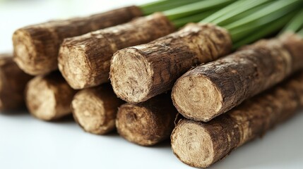Fresh salsify roots harvest closeup.  Food photography