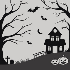 set of silhouettes of Halloween on a white background. Vector illustration