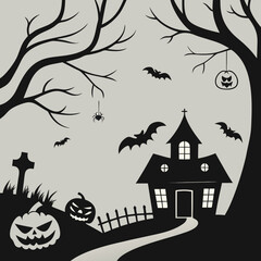 set of silhouettes of Halloween on a white background. Vector illustration