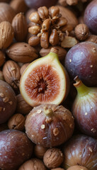 Obraz premium Fresh Whole and Sliced Figs on Rustic Surface