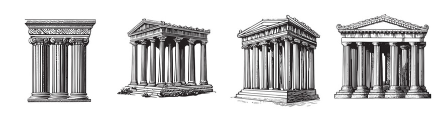 Classic Architectural Columns and Temples Illustrations in Detail, logo design, engraving design, vector illustration