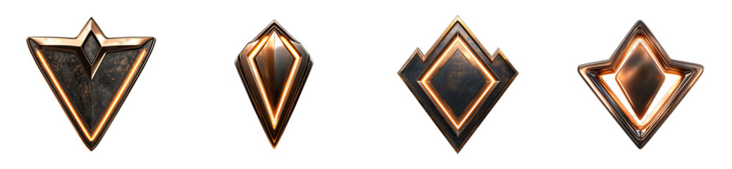 Metallic Emblem Set with Glowing Edges, cut out transparent