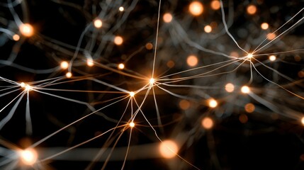 Neural network transmitting data with glowing nodes and connections