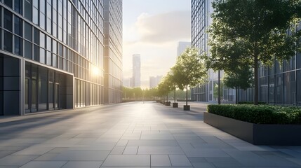 Fototapeta premium Modern city street paved with sunlight in the morning.