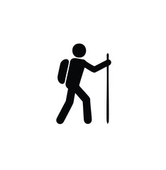 Hiker walking with backpack and trekking pole