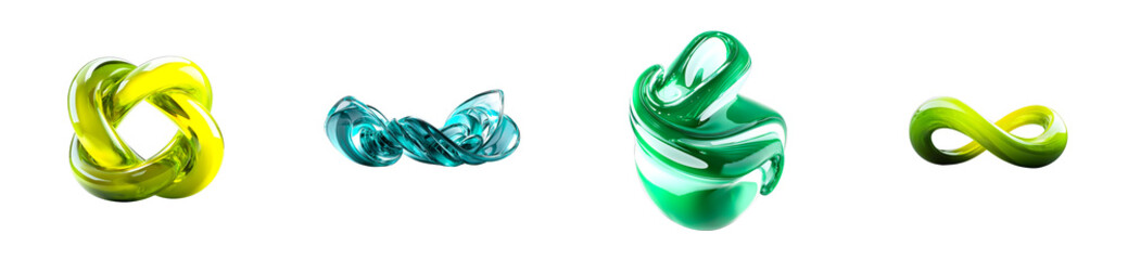 Vibrant Glassy Shapes on Black Backdrop, cut out transparent