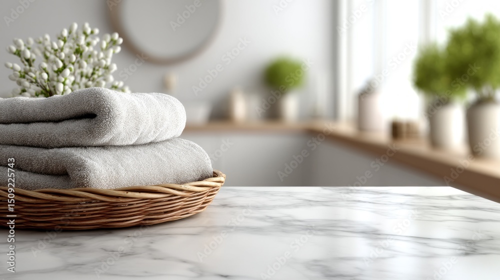 Aufkleber a serene and minimalist bathroom featuring a smooth marble countertop adorned with soft towels in a 