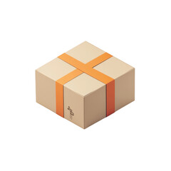 Cardboard box with orange ribbon isolated on transparent background