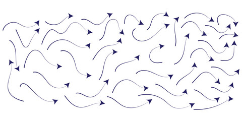 arrow sketches collection, hand drawn doodle style pointers, curved line, round swirls, black brush stroke