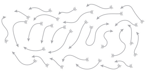 arrow sketches collection, hand drawn doodle style pointers, curved line, round swirls, black brush stroke