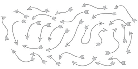 Fototapeta premium Hand drawn line chalk brush stroke arrow icon set. Chalk crayon underline, check mark, scribble and texture in rough hand sketch style. Drawn heart, frame, star design shapes. Vector illustration