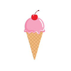 Pink ice cream cone with cherry on top summer treat
