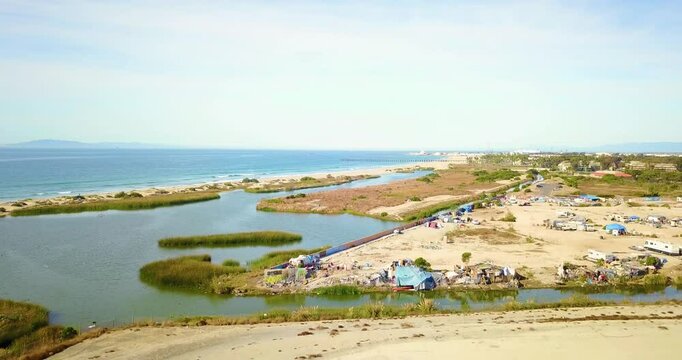 Aerial drone footage of Halaco concrete covered slag site in Oxnard