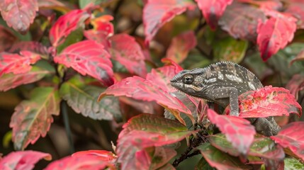 Chameleon camouflaging perfectly against a vibrant and colorful background environment