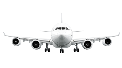 Front view of a modern passenger airplane on a black background