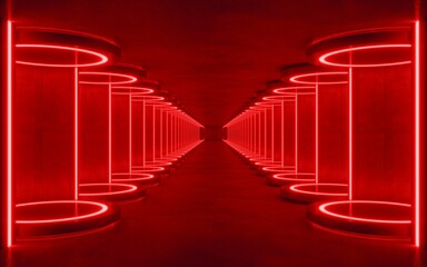 red lighting with interior empty space, 3d rendering sci-fi concept