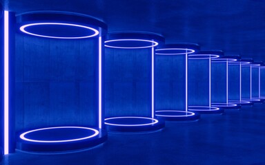 blue lighting with interior empty space, 3d rendering sci-fi concept