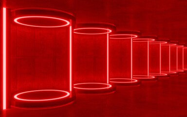 red lighting with interior empty space, 3d rendering sci-fi concept