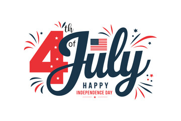 4th of July Independence Day Patriotic Vector Illustration with Fireworks and American Flag