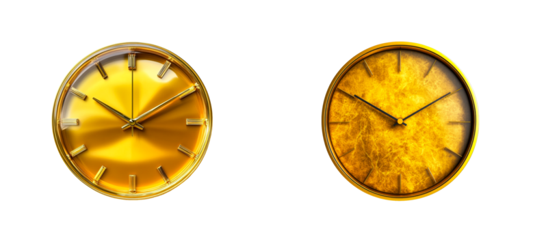 Shiny golden clock timepieces, vintage design, dial hour, «, cut out transparent"