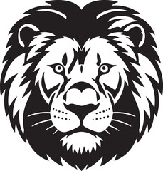 Bold black and white graphic illustration of a powerful lion's face for branding logo