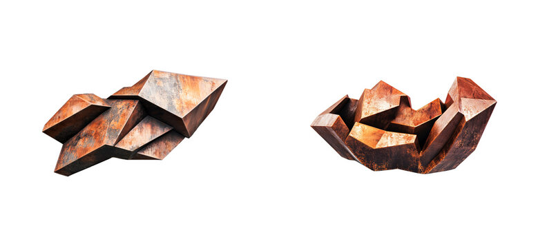 Metal textured angular shapes, solid, geometric object, cut out transparent