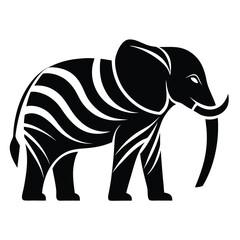 Stylized black and white elephant illustration