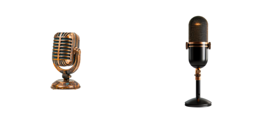 Two Studio Microphone Objects, Vintage Style Microphones, cut out transparent