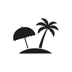 Tropical island paradise beach umbrella palm tree