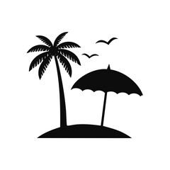 Tropical island paradise palm tree beach umbrella birds