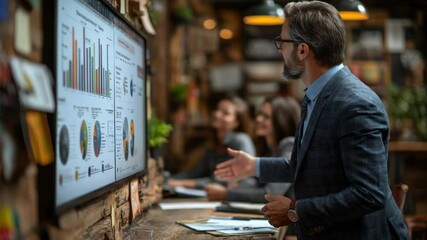 Professional presenting business data to colleagues - Powered by Adobe