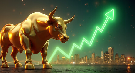 Golden Bull with Stock Market Growth Chart – Icon of Economic Prosperity