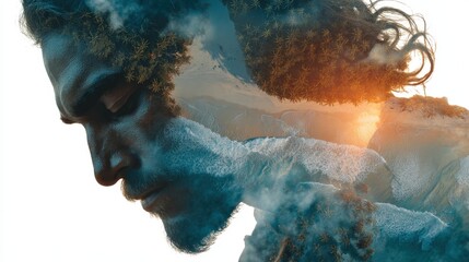 Silhouette of a Mauritian man against stunning beaches and coral reefs at sunset