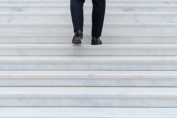 Climbing marble steps in stylish footwear, evoking success and determination. A journey upwards, one step at a time.